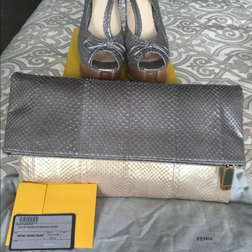 Authentic Fendi Snakeskin Iridescent Clutch